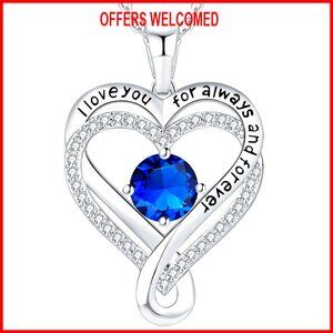 Sterling Silver Infinity Heart Birthstone Necklace I Love You Engraved Gift